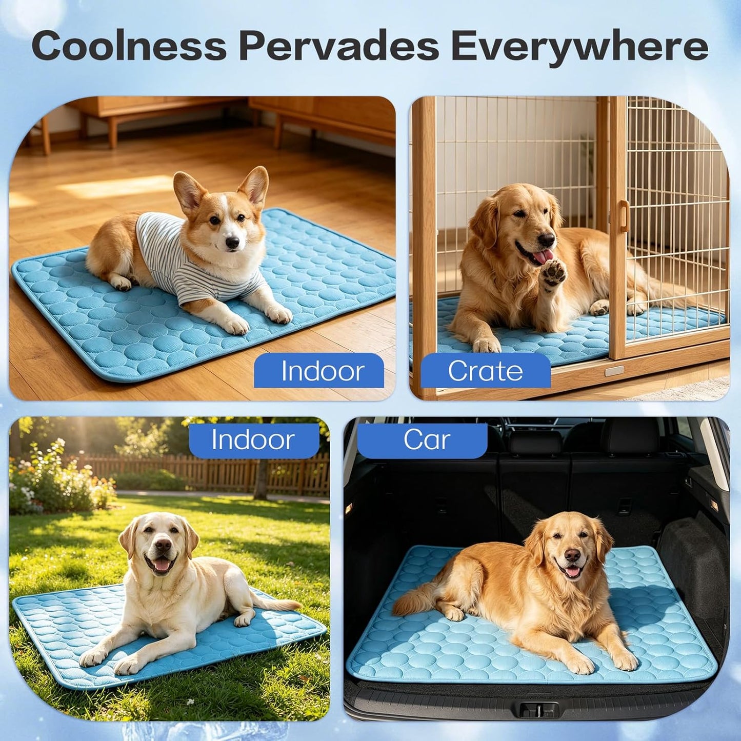 Arc-Chill Pet Cooling Mat for Dogs Cats, Washable Non-Slip Pad | Dog Cooling Mat with Q-Max>0.4 Chill Fiber Cools Pets Fast, Non-Toxic & Portable, Fits All Size Pets for Indoor Outdoor Use