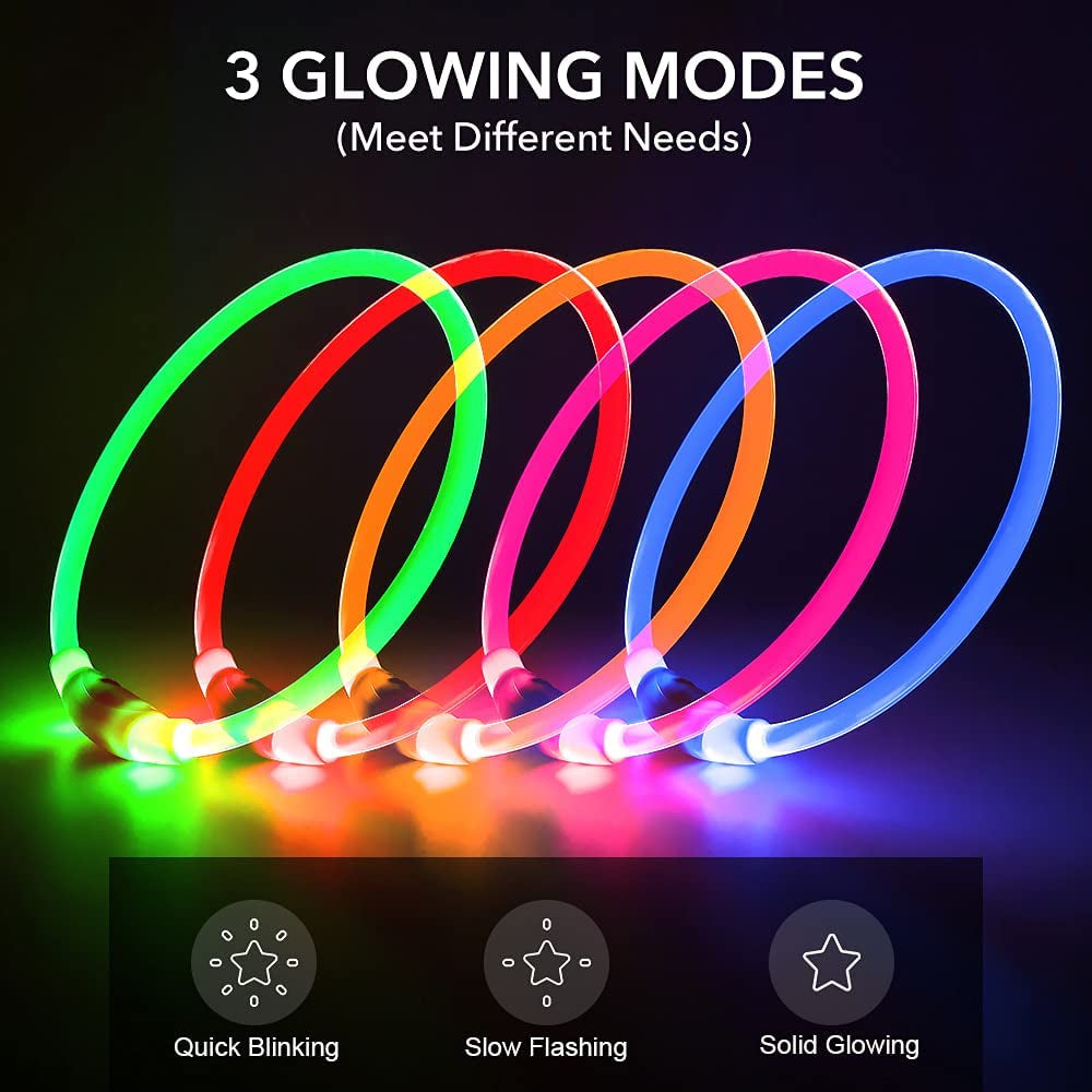 Light up Dog Collar, Type-C Rechargeable LED Dog Collar Waterproof Glowing Pet Collar TPU Cuttable Lighted Puppy Collar Safety Dog Lights for Night Walking (Pink 70Cm)