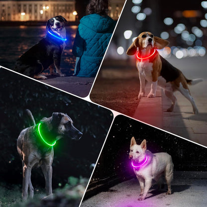 Light up Dog Collar, Type-C Rechargeable LED Dog Collar Waterproof Glowing Pet Collar TPU Cuttable Lighted Puppy Collar Safety Dog Lights for Night Walking (Pink 70Cm)