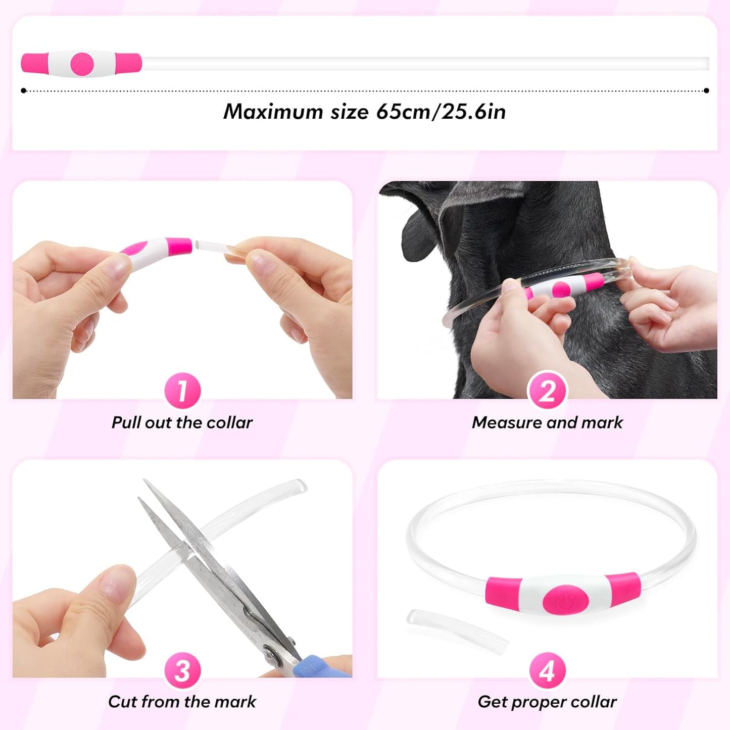 Light up Dog Collar, Type-C Rechargeable LED Dog Collar Waterproof Glowing Pet Collar TPU Cuttable Lighted Puppy Collar Safety Dog Lights for Night Walking (Pink 70Cm)