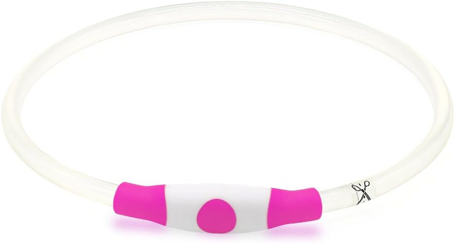 Light up Dog Collar, Type-C Rechargeable LED Dog Collar Waterproof Glowing Pet Collar TPU Cuttable Lighted Puppy Collar Safety Dog Lights for Night Walking (Pink 70Cm)