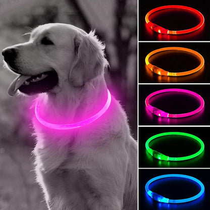 Light up Dog Collar, Type-C Rechargeable LED Dog Collar Waterproof Glowing Pet Collar TPU Cuttable Lighted Puppy Collar Safety Dog Lights for Night Walking (Pink 70Cm)