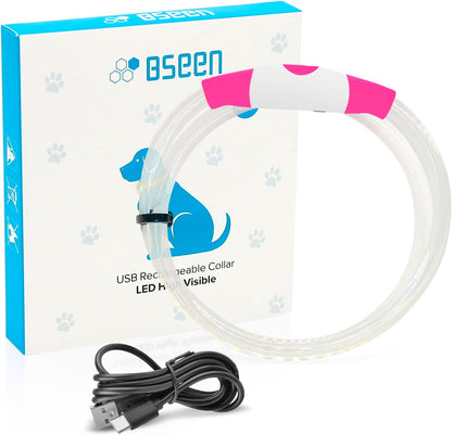 Light up Dog Collar, Type-C Rechargeable LED Dog Collar Waterproof Glowing Pet Collar TPU Cuttable Lighted Puppy Collar Safety Dog Lights for Night Walking (Pink 70Cm)